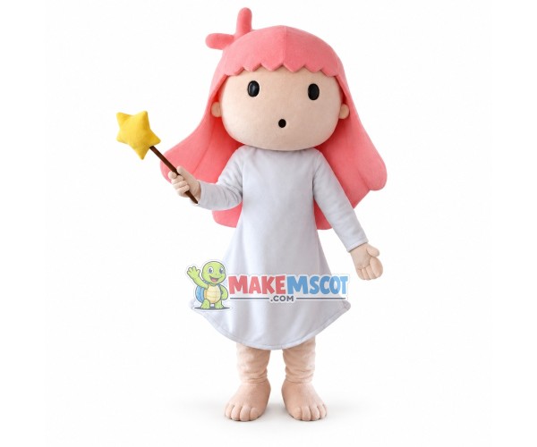 Pure Fairy With Long Pink Hair Mascot Costume Pure Fairy With Long Pink Hair Mascot Costume