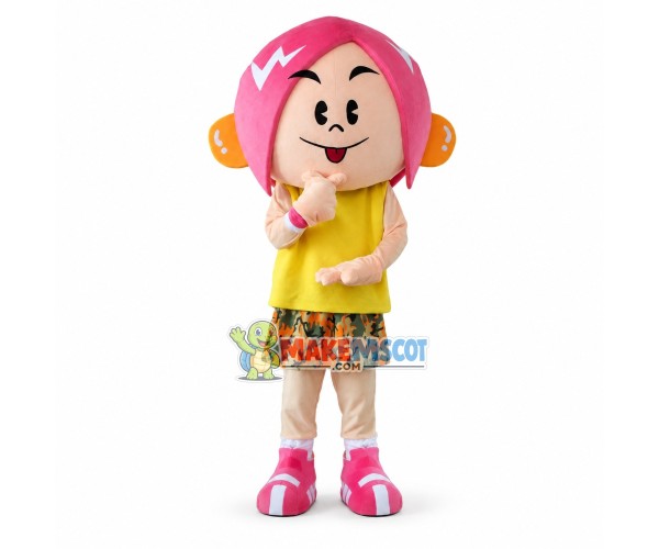 Imaginative Girl With Pink Hair Mascot Costume Imaginative Girl With Pink Hair Mascot Costume