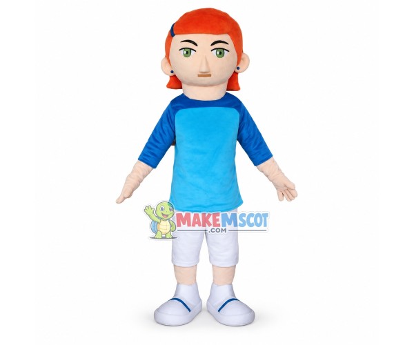Punk Boy Wearing Ear Studs Mascot Costume Punk Boy Wearing Ear Studs Mascot Costume