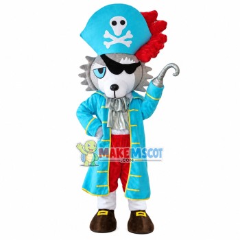 Skeleton Pirate Gray Wolf Mascot Costume
