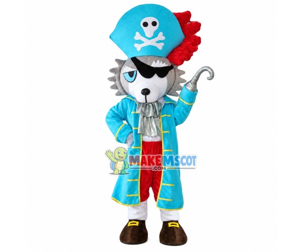 Skeleton Pirate Gray Wolf Mascot Costume Skeleton Pirate Gray Wolf Mascot Costume