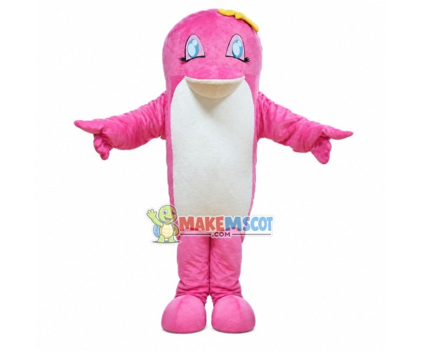 Bright Pink Dolphin Sister Mascot Costume Bright Pink Dolphin Sister Mascot Costume