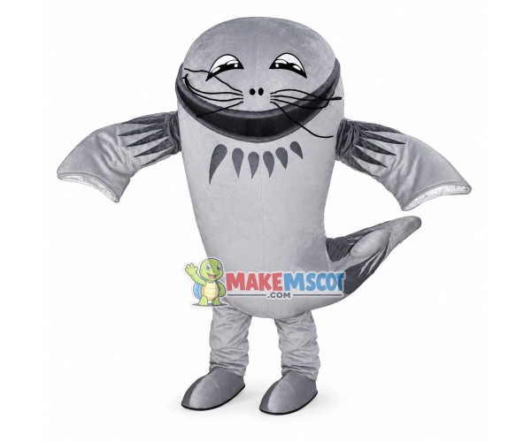 Gray Sea Lion With Smile Face Mascot Costume Gray Sea Lion With Smile Face Mascot Costume