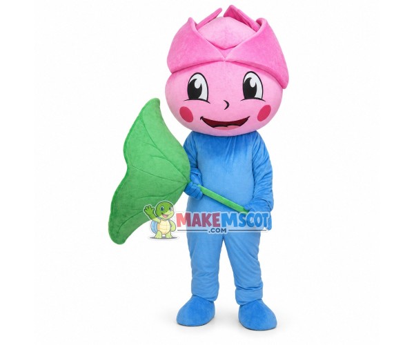 Bud Doll Holding Lotus Leaf Mascot Costume Bud Doll Holding Lotus Leaf Mascot Costume