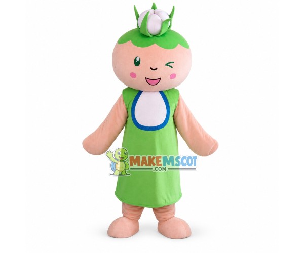 The Green Open Cotton Doll Mascot Costume The Green Open Cotton Doll Mascot Costume