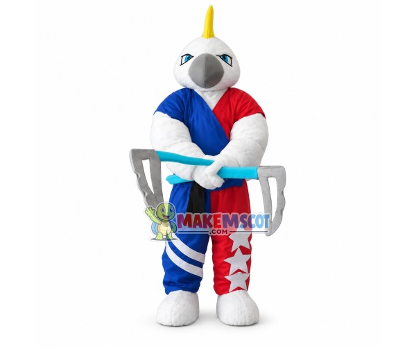 Serious National Player White Falcon Mascot Costume Serious National Player White Falcon Mascot Costume