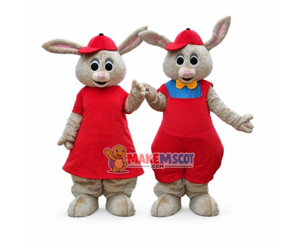 Lively Easter Bunny In The Couple Suit Mascot Costume Lively Easter Bunny In The Couple Suit Mascot Costume