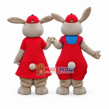 Lively Easter Bunny In The Couple Suit Mascot Costume Lively Easter Bunny In The Couple Suit Mascot Costume
