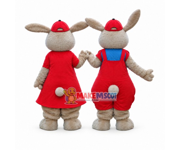 Lively Easter Bunny In The Couple Suit Mascot Costume Lively Easter Bunny In The Couple Suit Mascot Costume