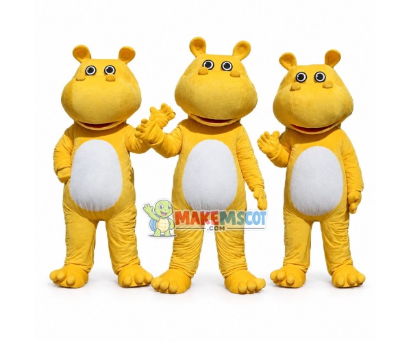 Bright Yellow Hippo Adult Mascot Costume Bright Yellow Hippo Adult Mascot Costume