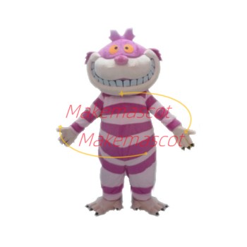 Pink Striped Cheshire Cat Cartoon Mascot Costume