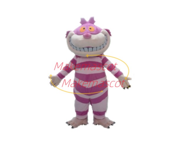 Pink Striped Cheshire Cat Cartoon Mascot Costume