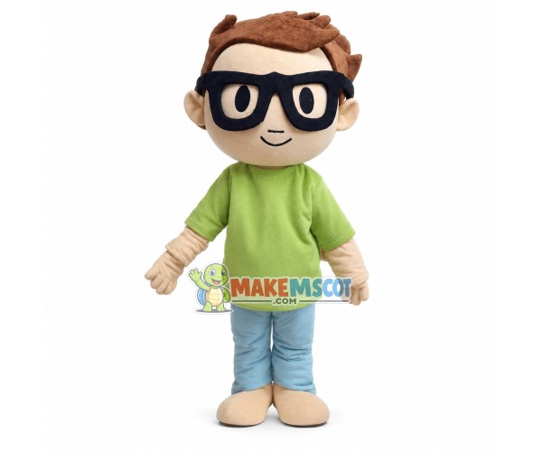 Science Boy Wearing Black Frame Glasses Mascot Costume Science Boy Wearing Black Frame Glasses Mascot Costume