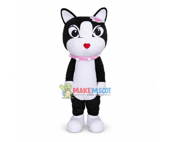 Beautiful Pet Cat With Pink Collar Mascot Costume Beautiful Pet Cat With Pink Collar Mascot Costume