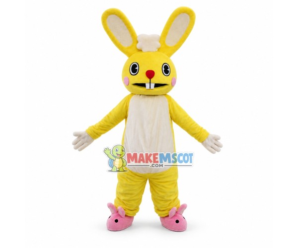 Panic Rabbit In Pink Slippers Mascot Costume Panic Rabbit In Pink Slippers Mascot Costume