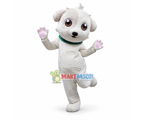 Thumping Amiable White Puppy Mascot Costume Thumping Amiable White Puppy Mascot Costume