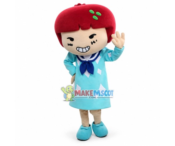 Smiling Boy In Strawberry Hat Mascot Costume Smiling Boy In Strawberry Hat Mascot Costume