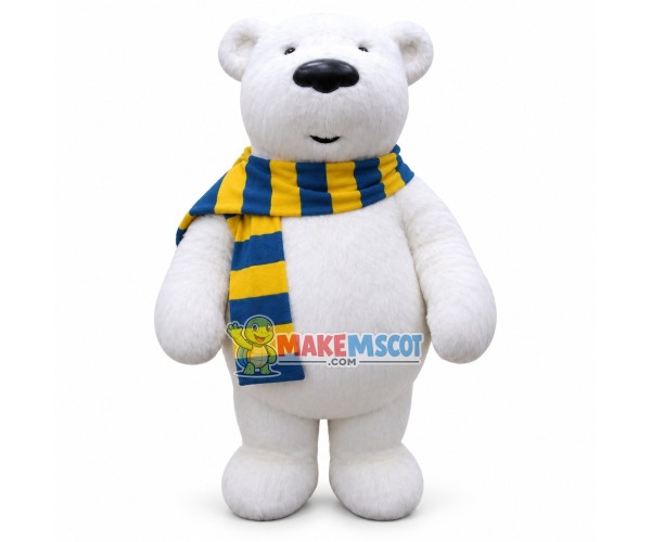 Polar Bear With Color Block Scarf Mascot Costume Polar Bear With Color Block Scarf Mascot Costume