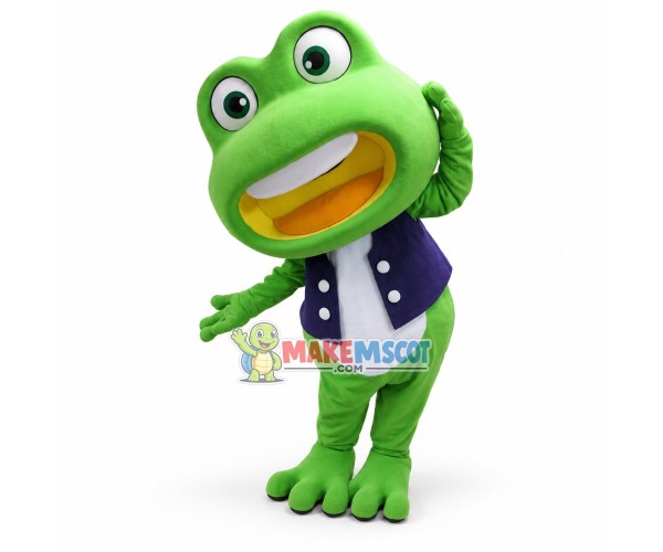 Anxious Big Mouth Frog Mascot Costume Anxious Big Mouth Frog Mascot Costume