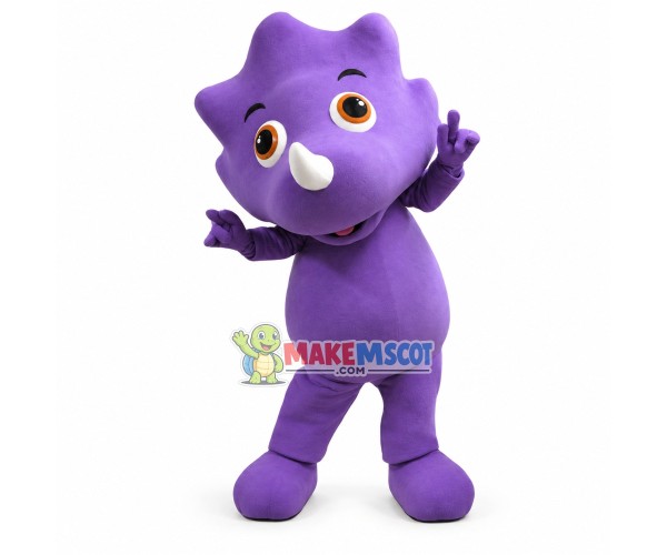 Pleased Purple Triceratops Baby Mascot Costume Pleased Purple Triceratops Baby Mascot Costume