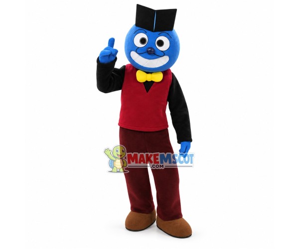 Social Blue Doll Waiter Mascot Costume Social Blue Doll Waiter Mascot Costume