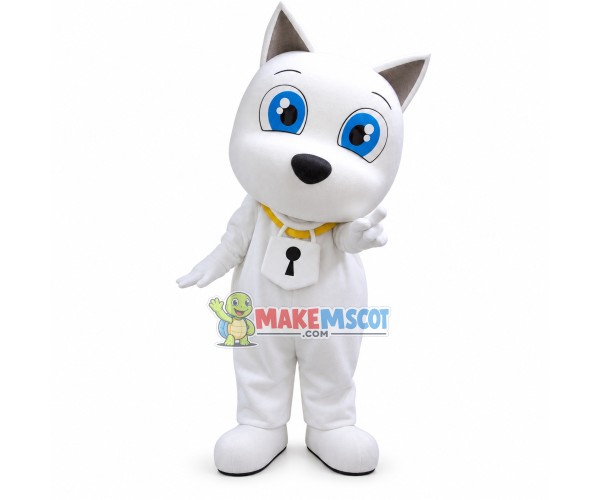 Technology Digital White Dog Mascot Costume Technology Digital White Dog Mascot Costume