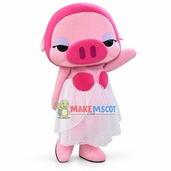 Pretty Pig Girl In Silk Dress Mascot Costume