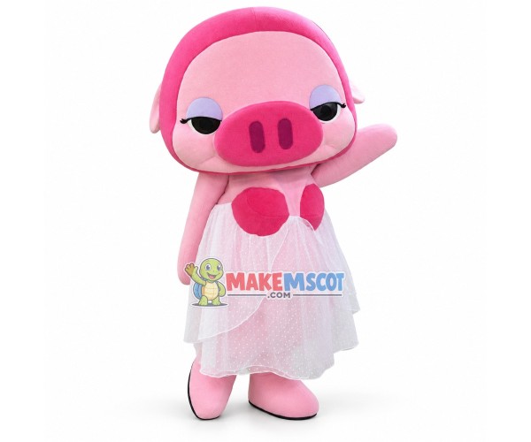 Pretty Pig Girl In Silk Dress Mascot Costume