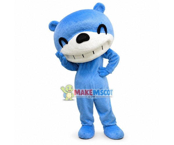 Squinting Laughing Blue Bear Mascot Costume