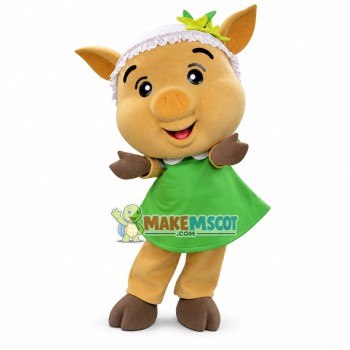 Beautiful Pig Sister In The Green Skirt Mascot Costume Beautiful Pig Sister In The Green Skirt Mascot Costume