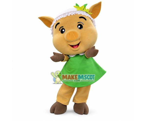 Beautiful Pig Sister In The Green Skirt Mascot Costume Beautiful Pig Sister In The Green Skirt Mascot Costume