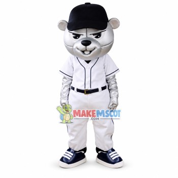 Silver Bear of The Professional Baseball League Mascot Costume