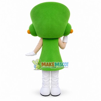 Glad Smiling Doll In The Green Suit Mascot Costume