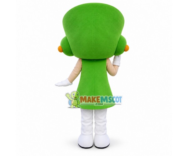 Glad Smiling Doll In The Green Suit Mascot Costume