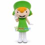 Glad Smiling Doll In The Green Suit Mascot Costume