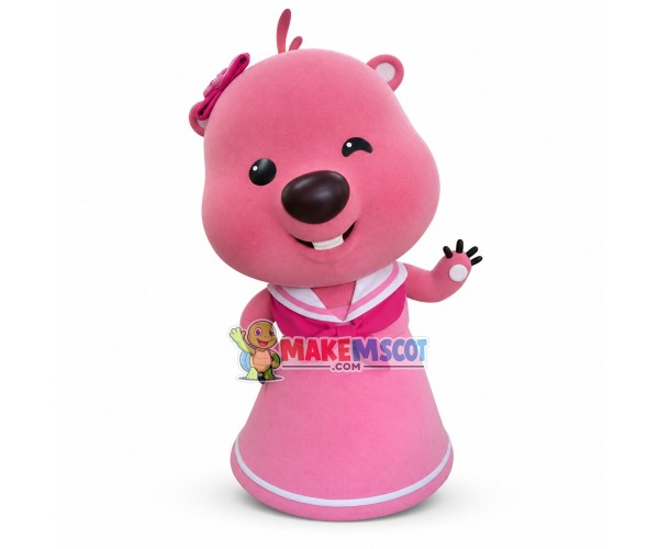 Pink Beaver Ruby Cartoon Mascot Costume Pink Beaver Ruby Cartoon Mascot Costume