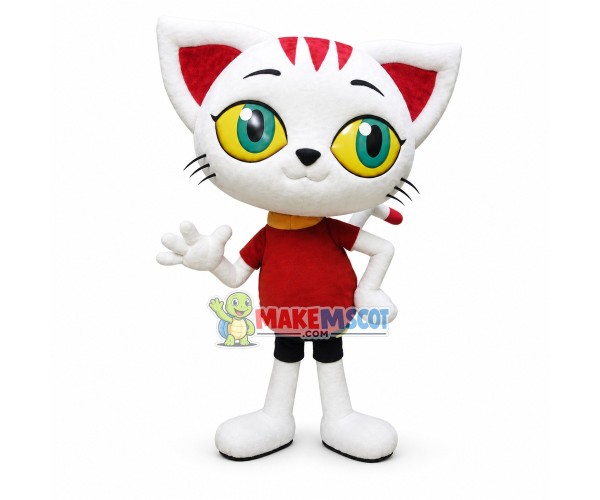 Agile Number Three Racer White Cat Mascot Costume