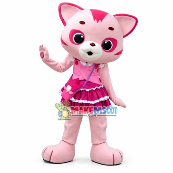 Pink Girl Tiger In Lace Pleated Skirt Mascot Costume