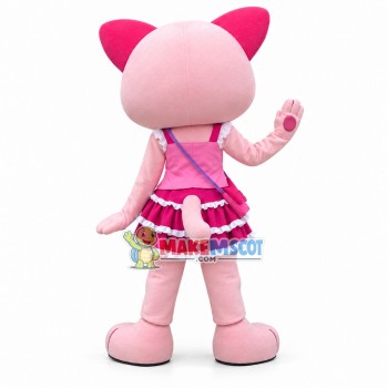 Pink Girl Tiger In Lace Pleated Skirt Mascot Costume Pink Girl Tiger In Lace Pleated Skirt Mascot Costume