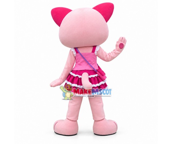 Pink Girl Tiger In Lace Pleated Skirt Mascot Costume Pink Girl Tiger In Lace Pleated Skirt Mascot Costume