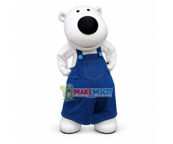Enthusiastic Big-nosed White Bear Bobby Mascot Costume Enthusiastic Big-nosed White Bear Bobby Mascot Costume
