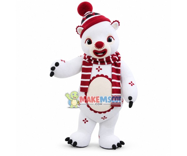 Christmas Clown White Bear Mascot Costume Christmas Clown White Bear Mascot Costume