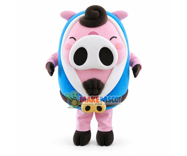 Baby Pig Wrapped In Blue Swaddle Mascot Costume Baby Pig Wrapped In Blue Swaddle Mascot Costume