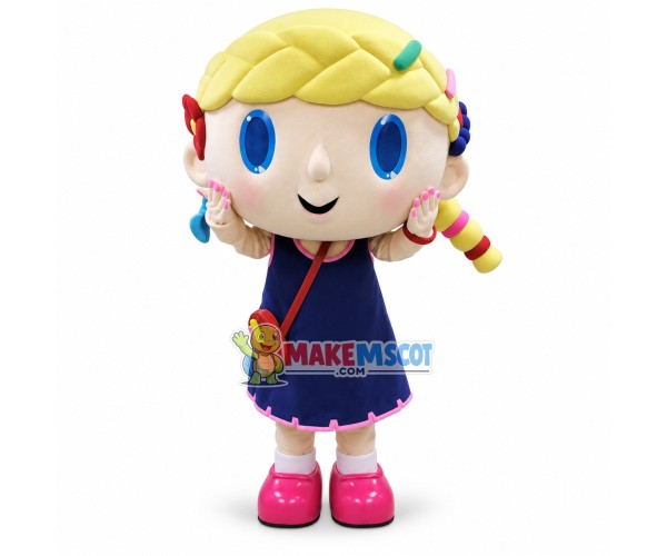 Beautiful Blue-eyed Girl In Dress Mascot Costume