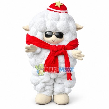 Curly Sheep Wearing Sunglasses Mascot Costume