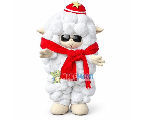 Curly Sheep Wearing Sunglasses Mascot Costume