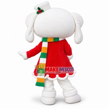 Warm Rabbit In Christmas Dress Mascot Costume