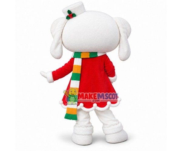 Warm Rabbit In Christmas Dress Mascot Costume Warm Rabbit In Christmas Dress Mascot Costume