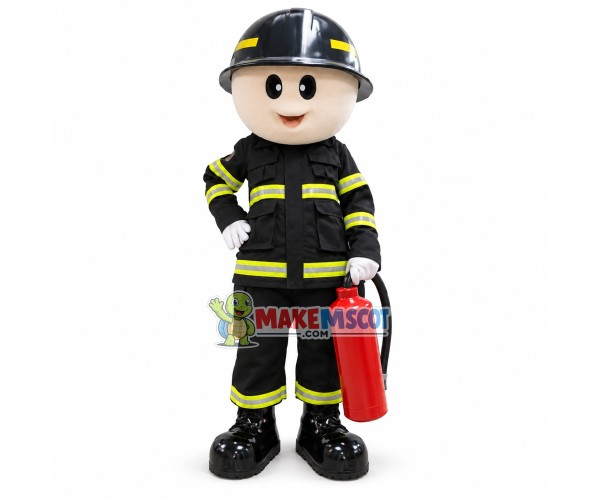 Professional Fireman Holding Fire Extinguisher Mascot Costume Professional Fireman Holding Fire Extinguisher Mascot Costume