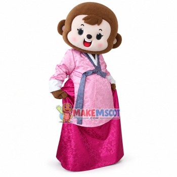 Monkey Couple In Korean Wedding Dress Mascot Costume